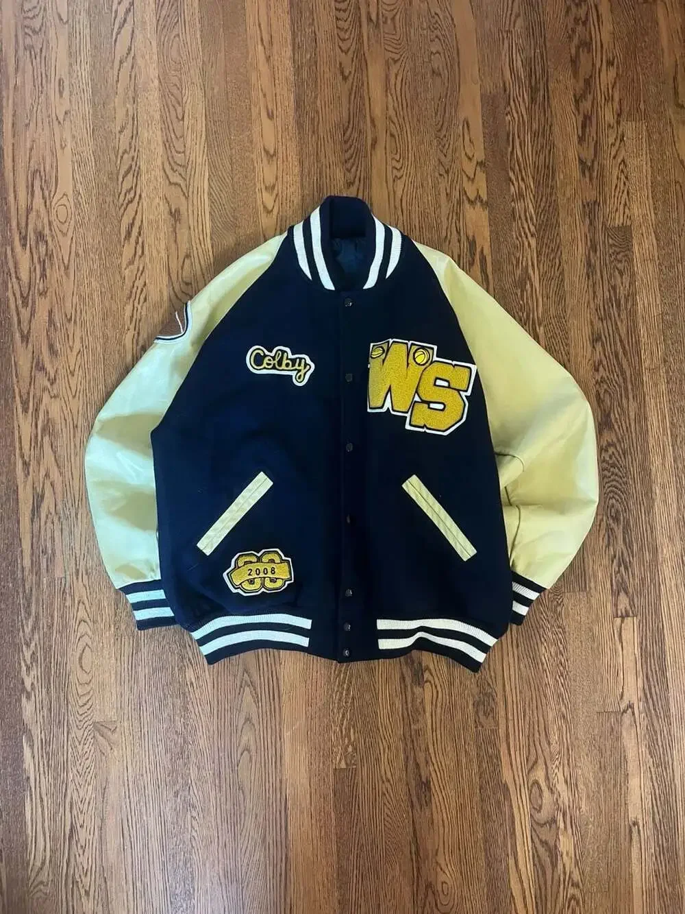 Vintage Custom Colby WS 2008 Navy Wool and Leather Varsity Letterman Jacket